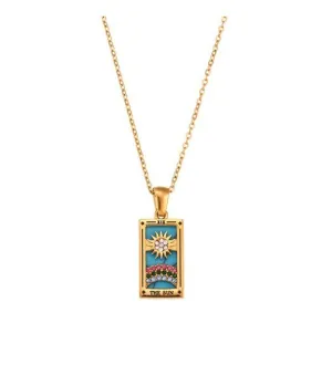 "The Sun" CZ Stone Inlaid Intricate Tarot Card Necklace