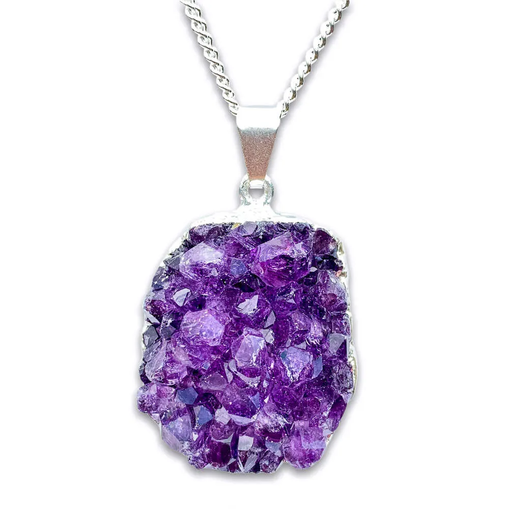 Raw Amethyst Druzy Pendant Necklace