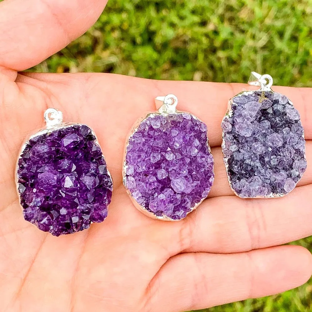 Raw Amethyst Druzy Pendant Necklace