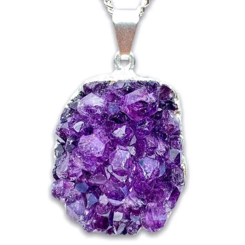 Raw Amethyst Druzy Pendant Necklace