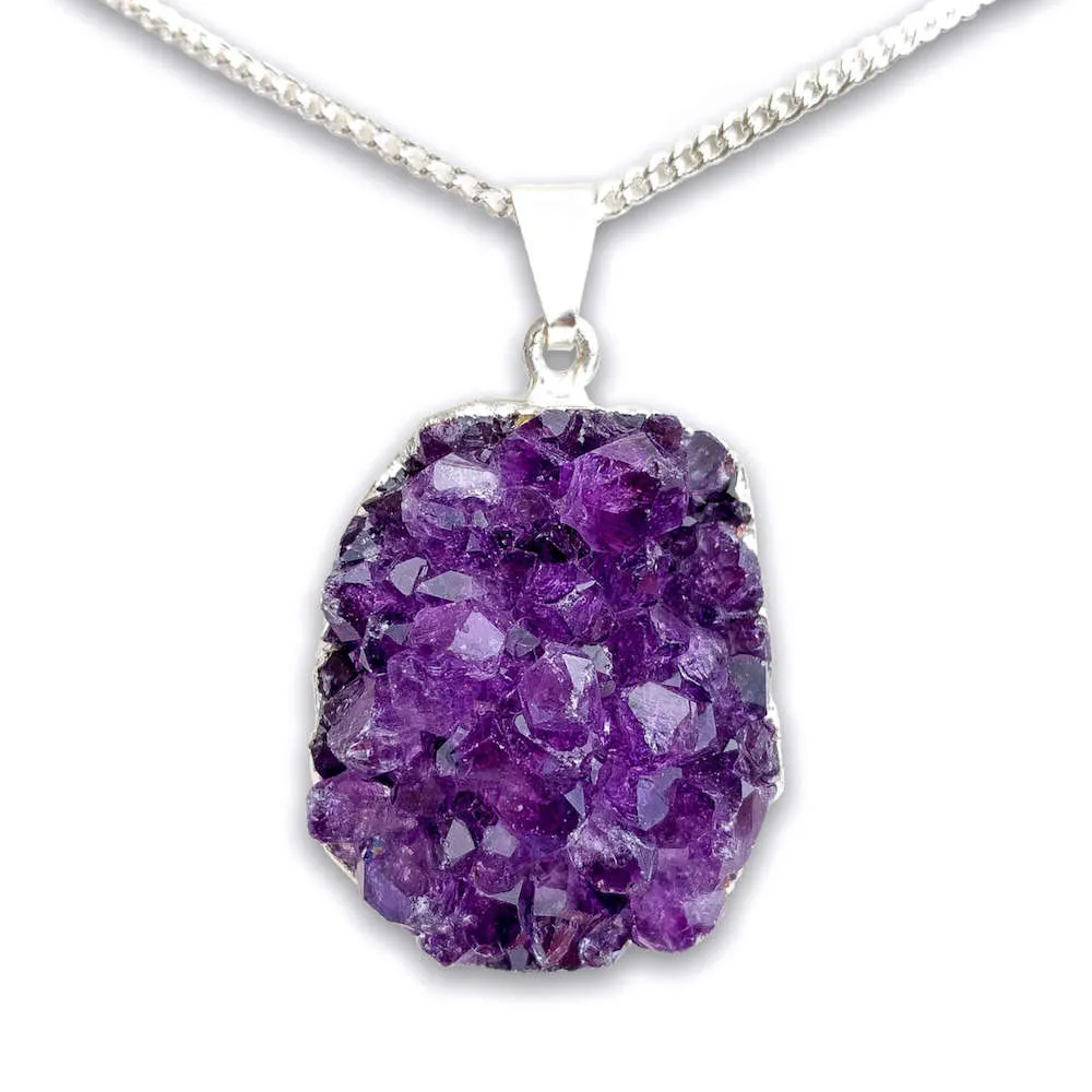 Raw Amethyst Druzy Pendant Necklace