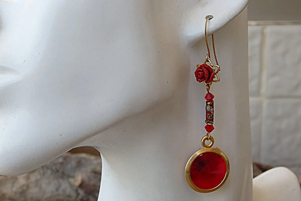 Red coral earrings.