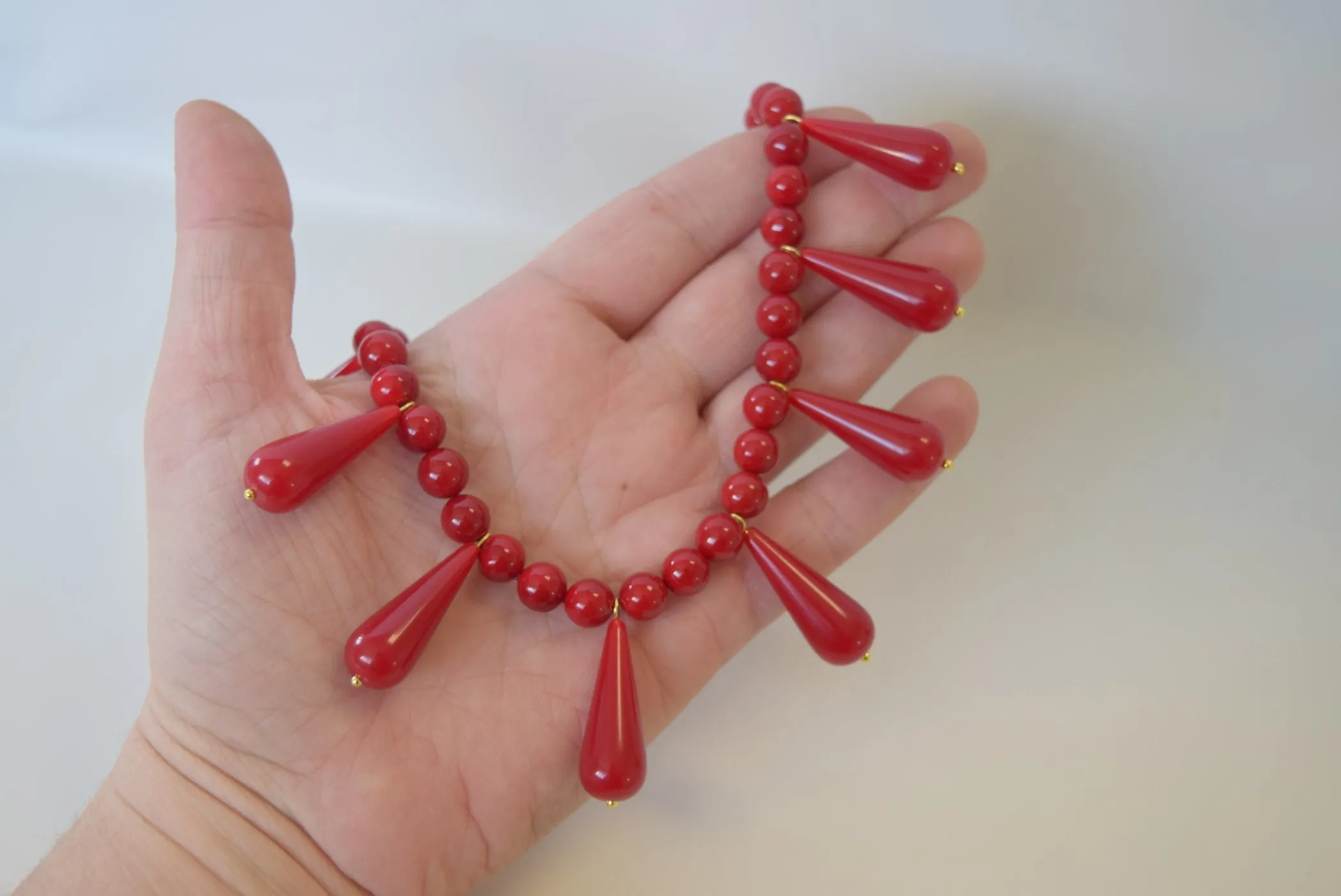 Red "Coral" Teardrop Fringe Necklace