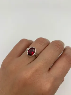 Red Ruby Ring - Solitaire Ruby Ring, Red Oval Ring