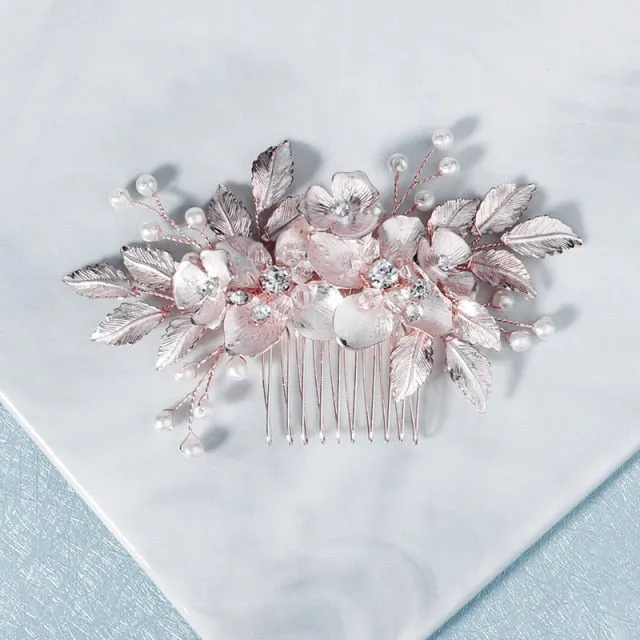 Rhinestone Crystal Flower Leaf Bridal Wedding Hair Comb