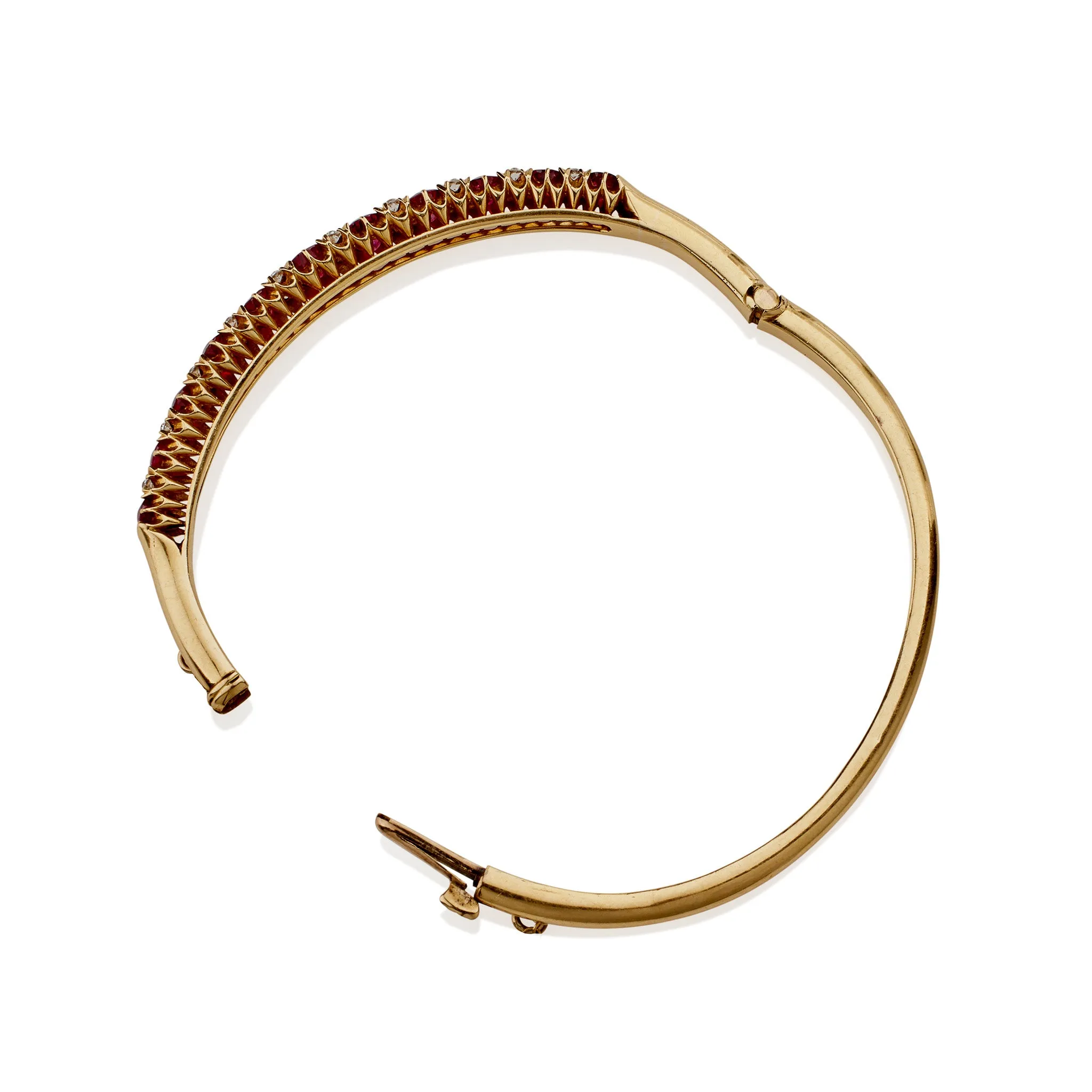 Ruby and Old Mine-cut Diamond Bangle Bracelet