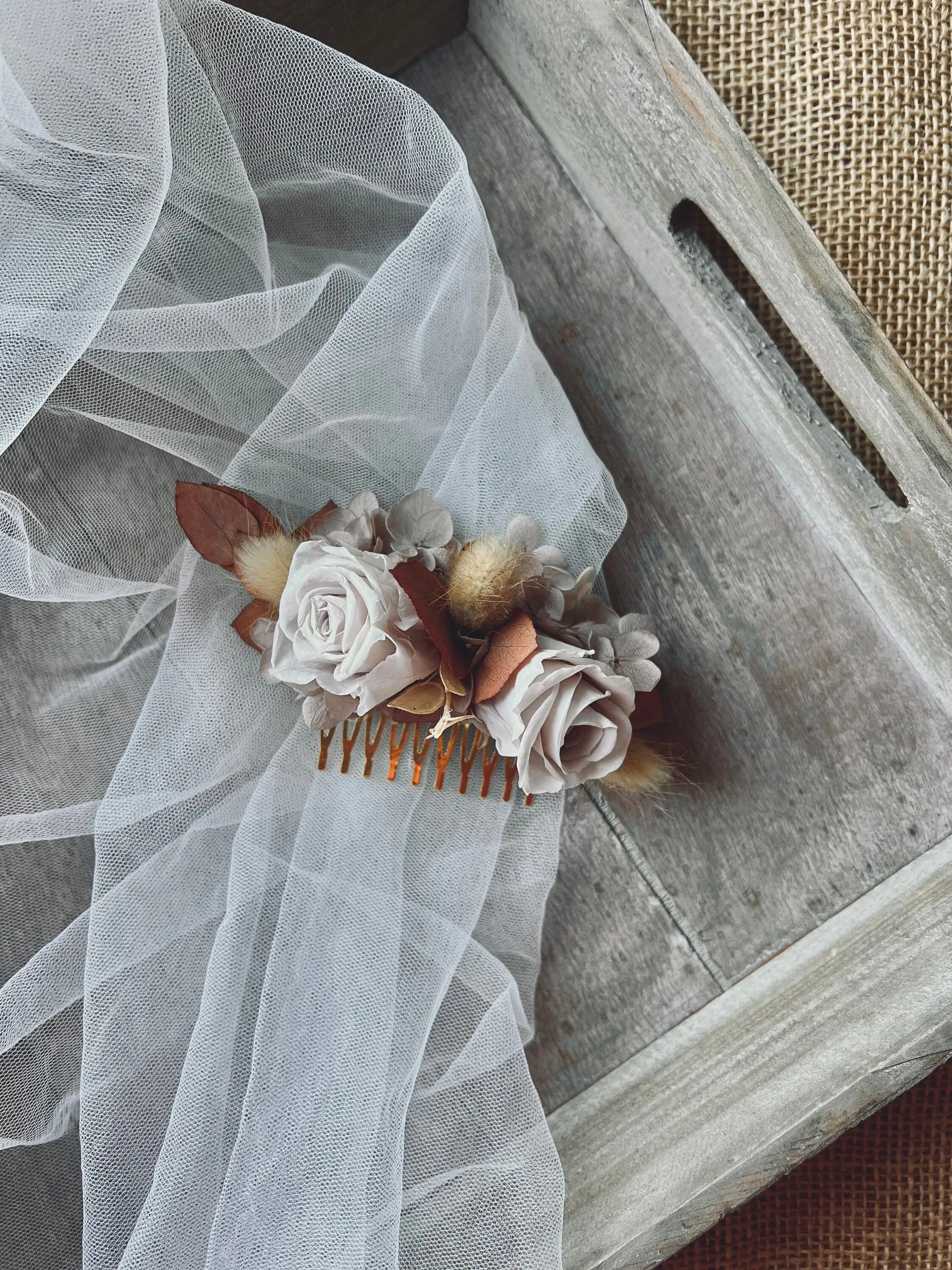 Rustic Barn Wedding Floral Hair Piece Terracotta Rose Nude Brown Eucalyptus Dried Flower Head Piece Wedding Hair Comb Earthy Pastel Nude