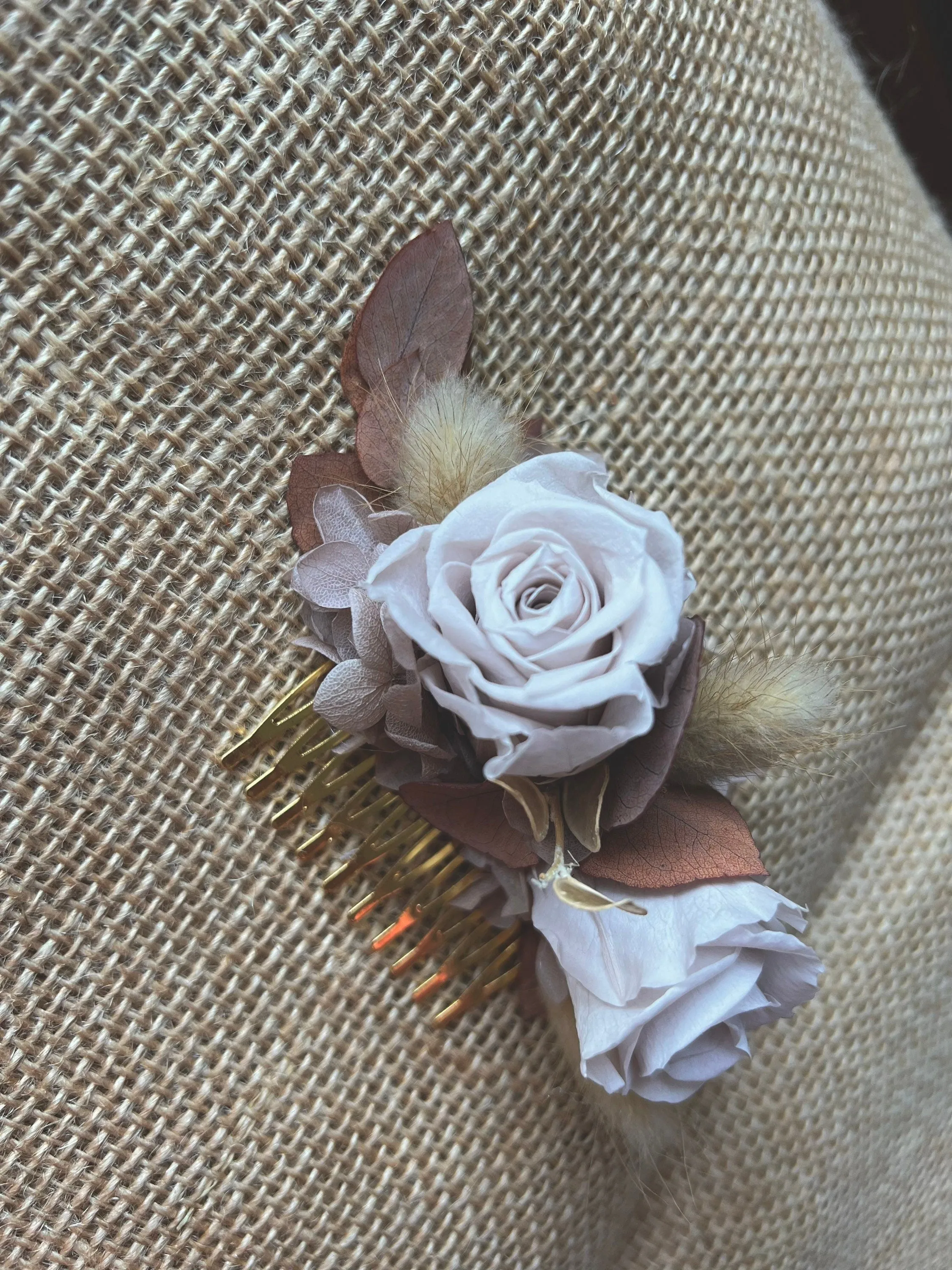 Rustic Barn Wedding Floral Hair Piece Terracotta Rose Nude Brown Eucalyptus Dried Flower Head Piece Wedding Hair Comb Earthy Pastel Nude