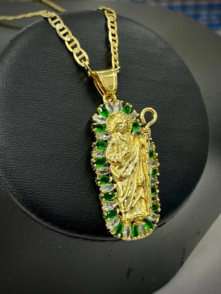 San Judas Necklace CZ Pendant Charm St Jude 14K Gold Filled Mariner Chain Men Women Dije San Juditas