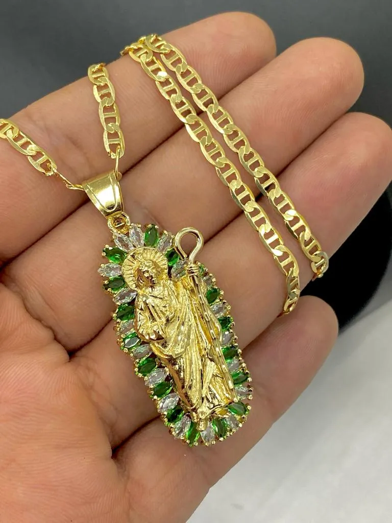 San Judas Necklace CZ Pendant Charm St Jude 14K Gold Filled Mariner Chain Men Women Dije San Juditas