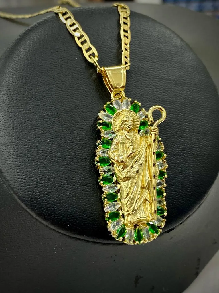 San Judas Necklace CZ Pendant Charm St Jude 14K Gold Filled Mariner Chain Men Women Dije San Juditas