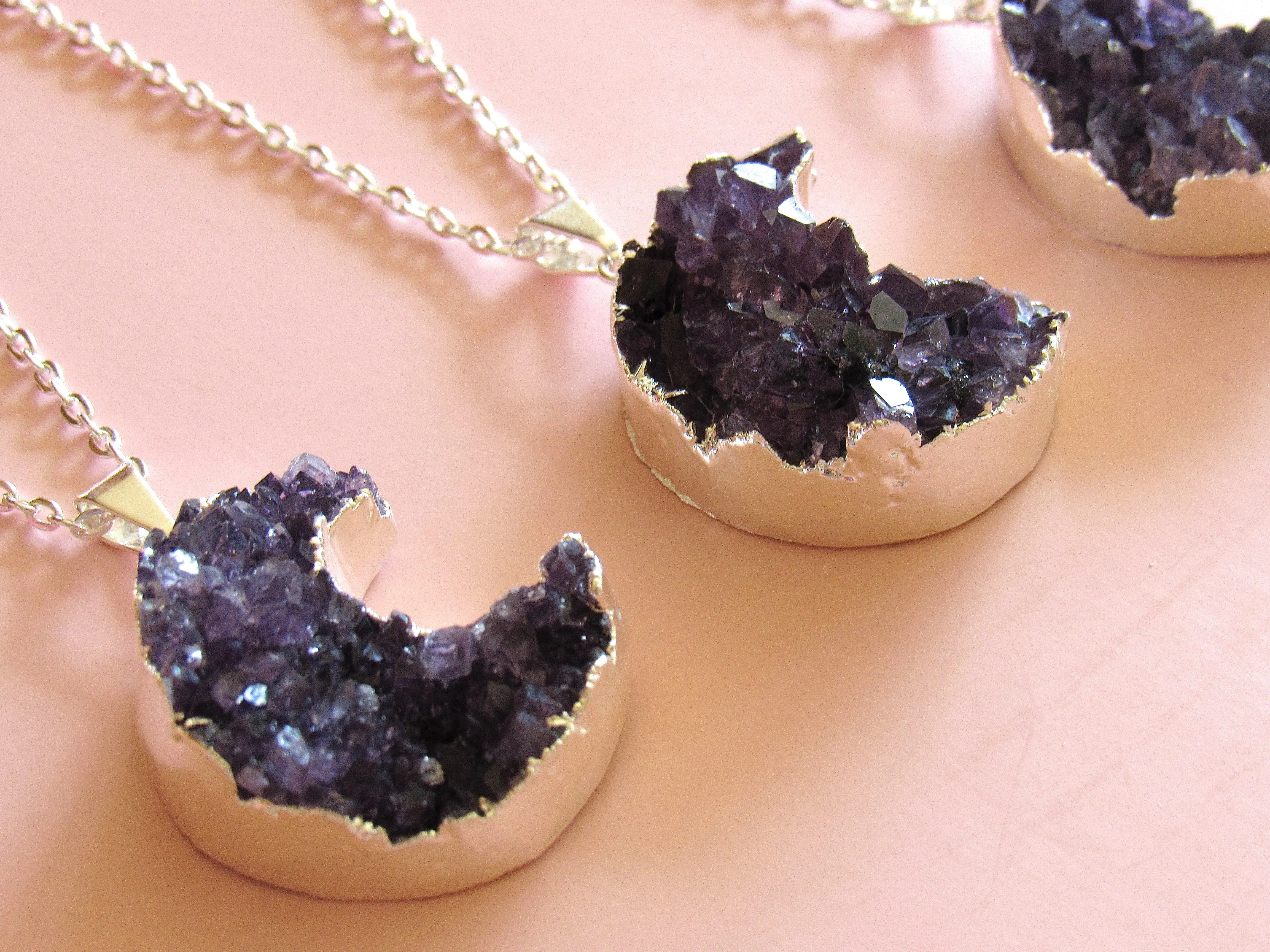 Silver Amethyst Cluster Moon Necklaces