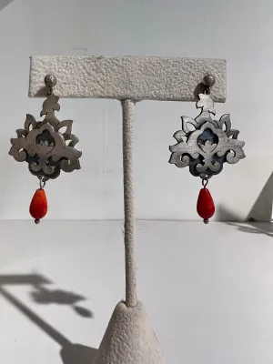 Silver and Coral Earrings