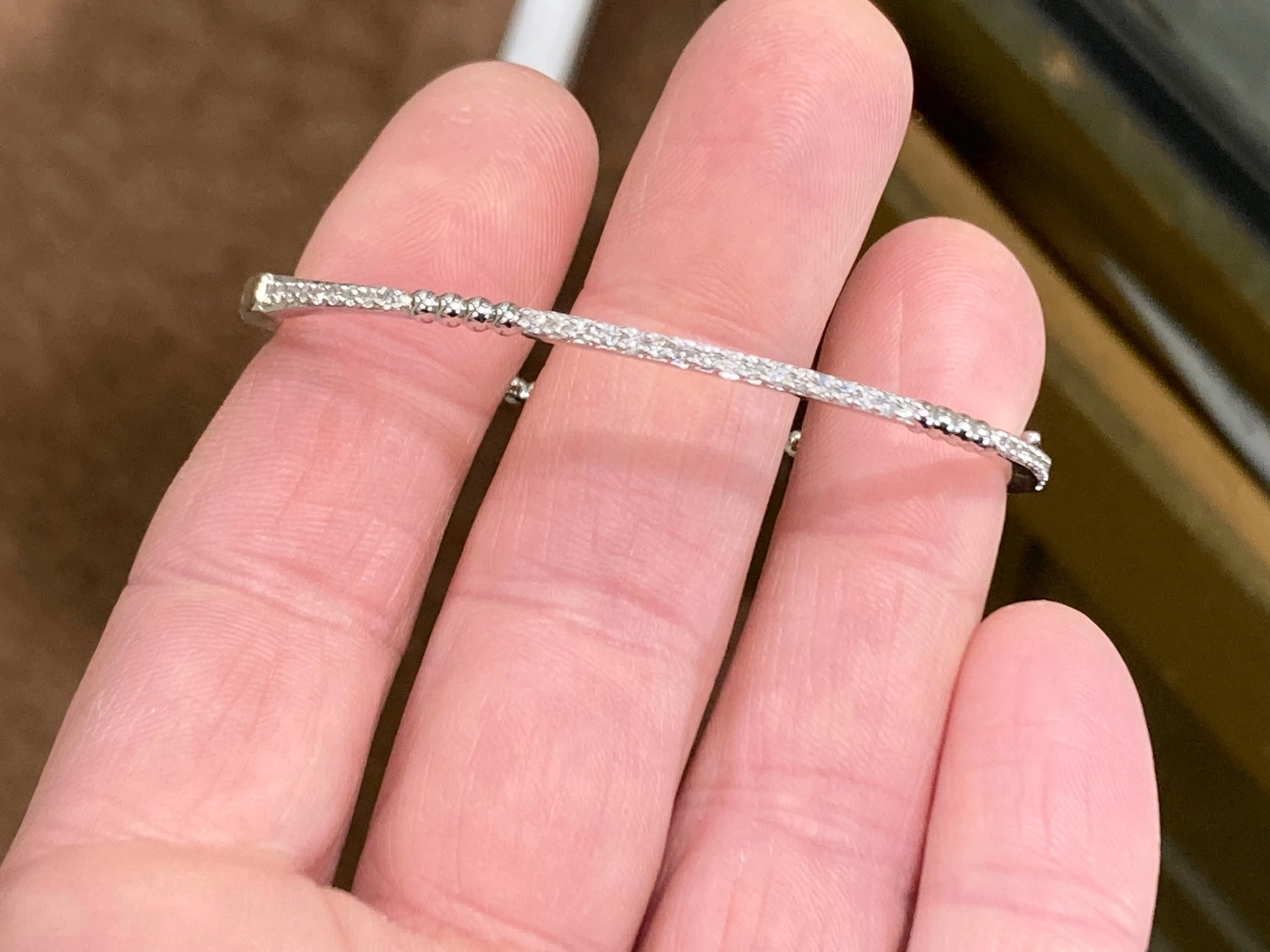 Silver Beaded Half Carat Diamond Bangle Bracelet