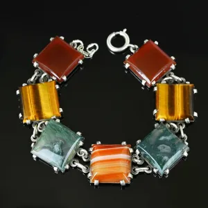 Silver Carnelian Tiger Eye Scottish Moss Agate Bracelet