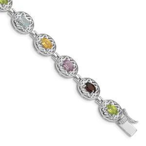 Silver Multi-Color Semi-Precious Stone Bracelet