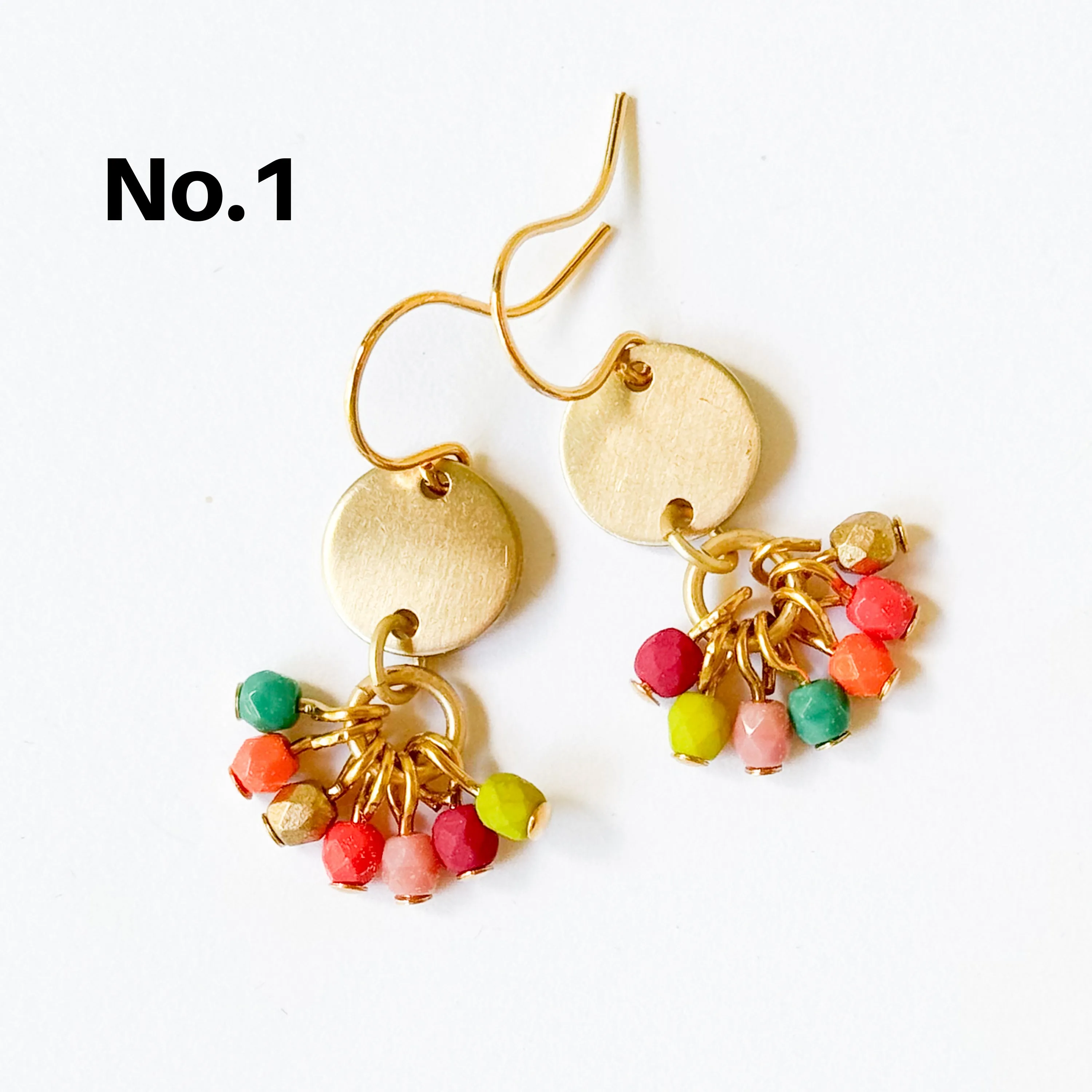 Small Cute Brass Earrings With Tiny Beaded Clusters - WS