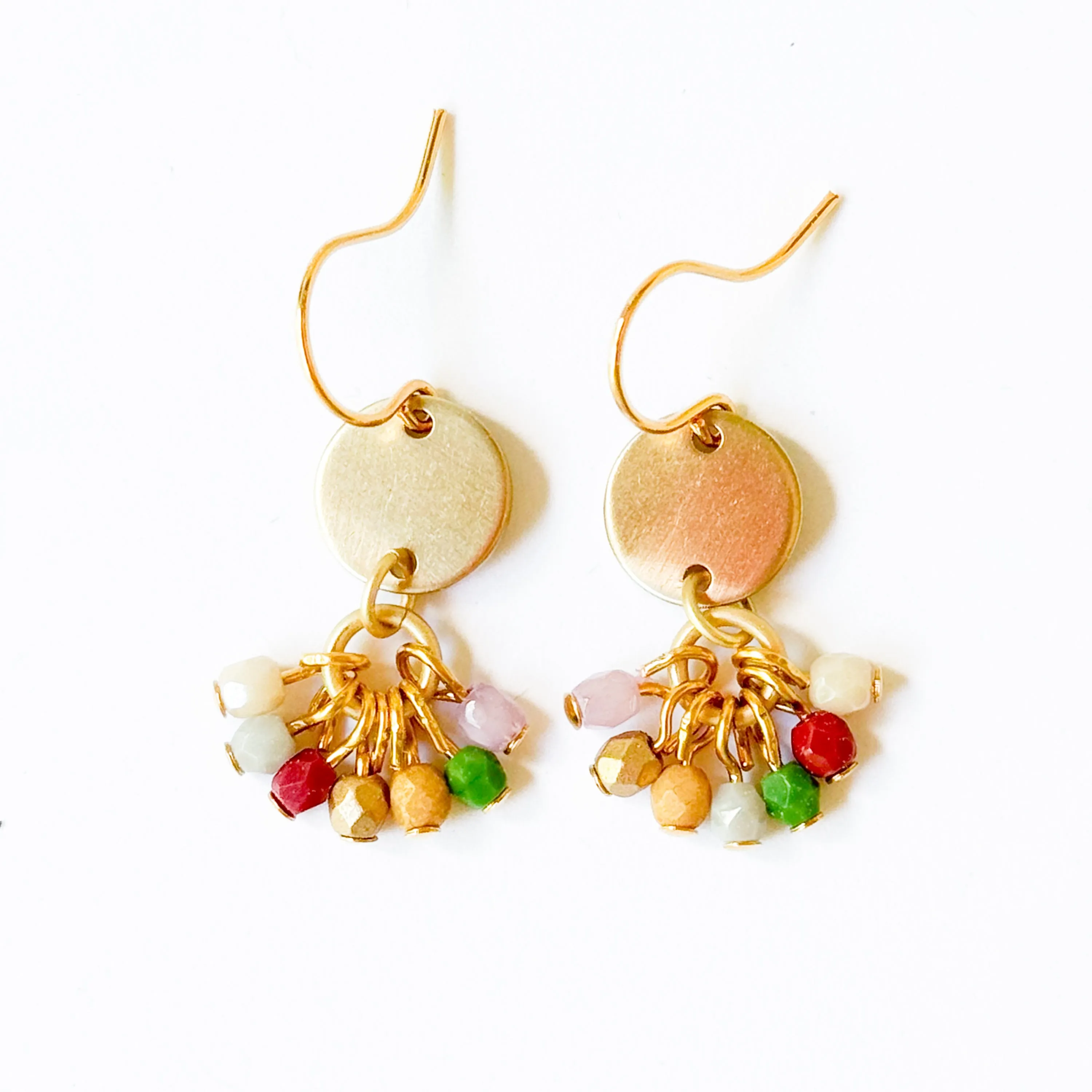 Small Cute Brass Earrings With Tiny Beaded Clusters - WS