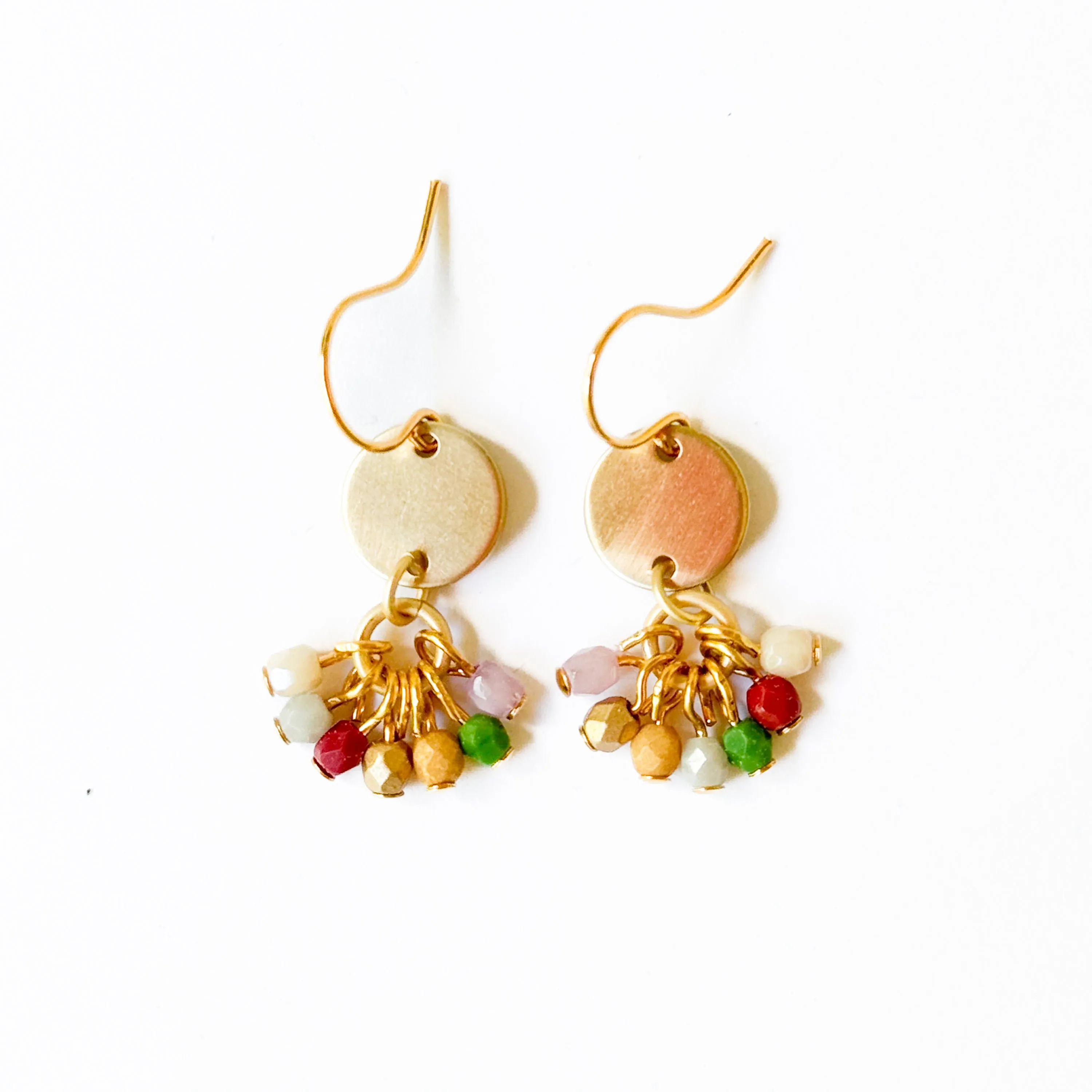 Small Cute Brass Earrings With Tiny Beaded Clusters - WS