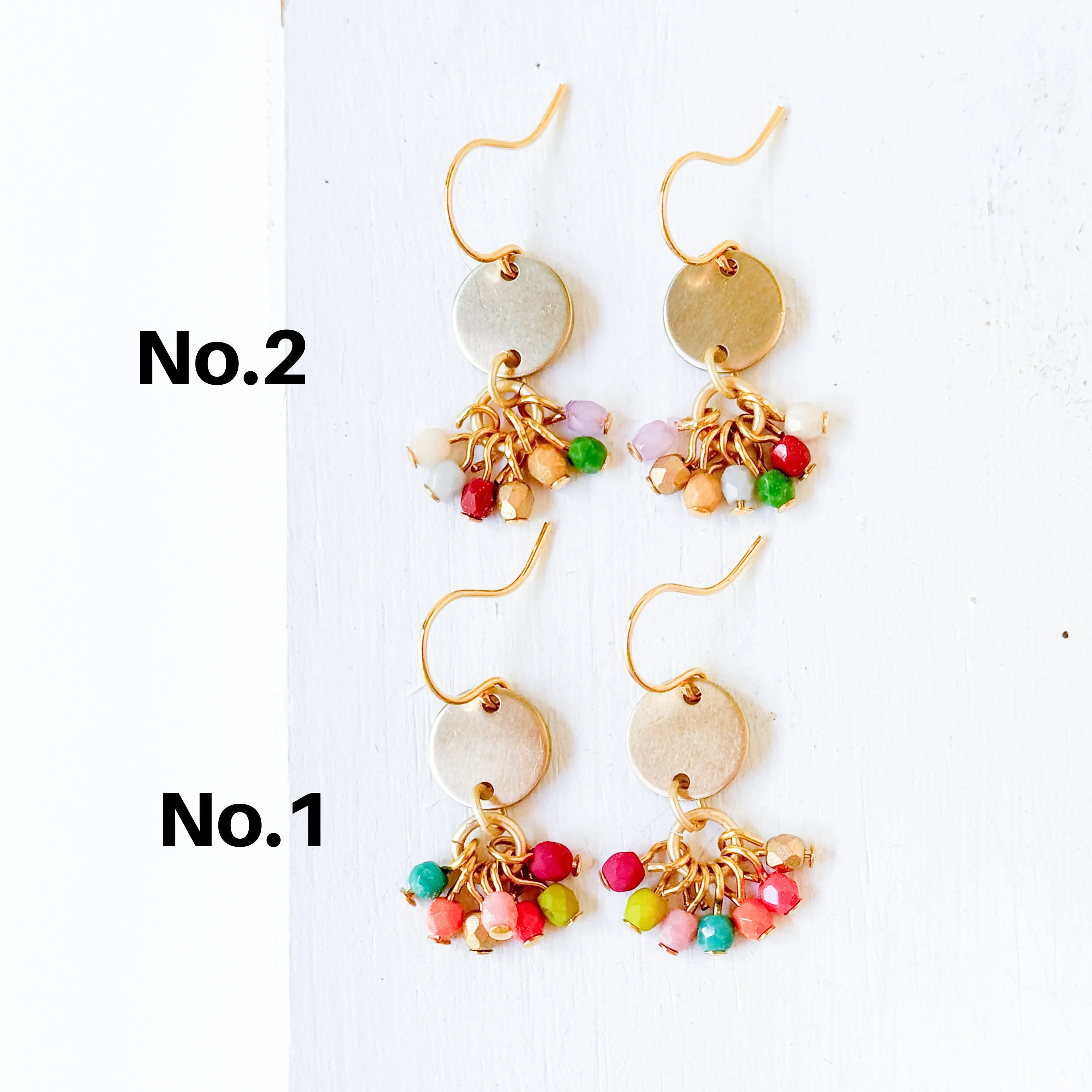 Small Cute Brass Earrings With Tiny Beaded Clusters - WS