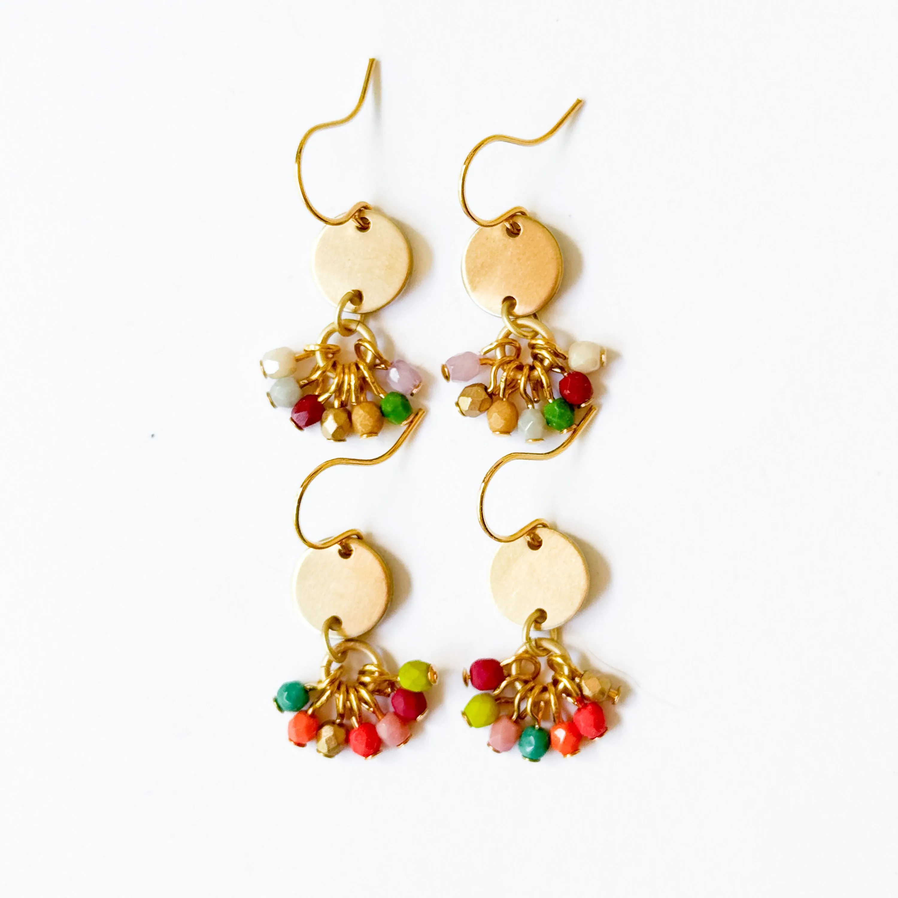 Small Cute Brass Earrings With Tiny Beaded Clusters - WS