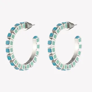 SMALL INLAID CUBE HOOPS - TURQUOISE