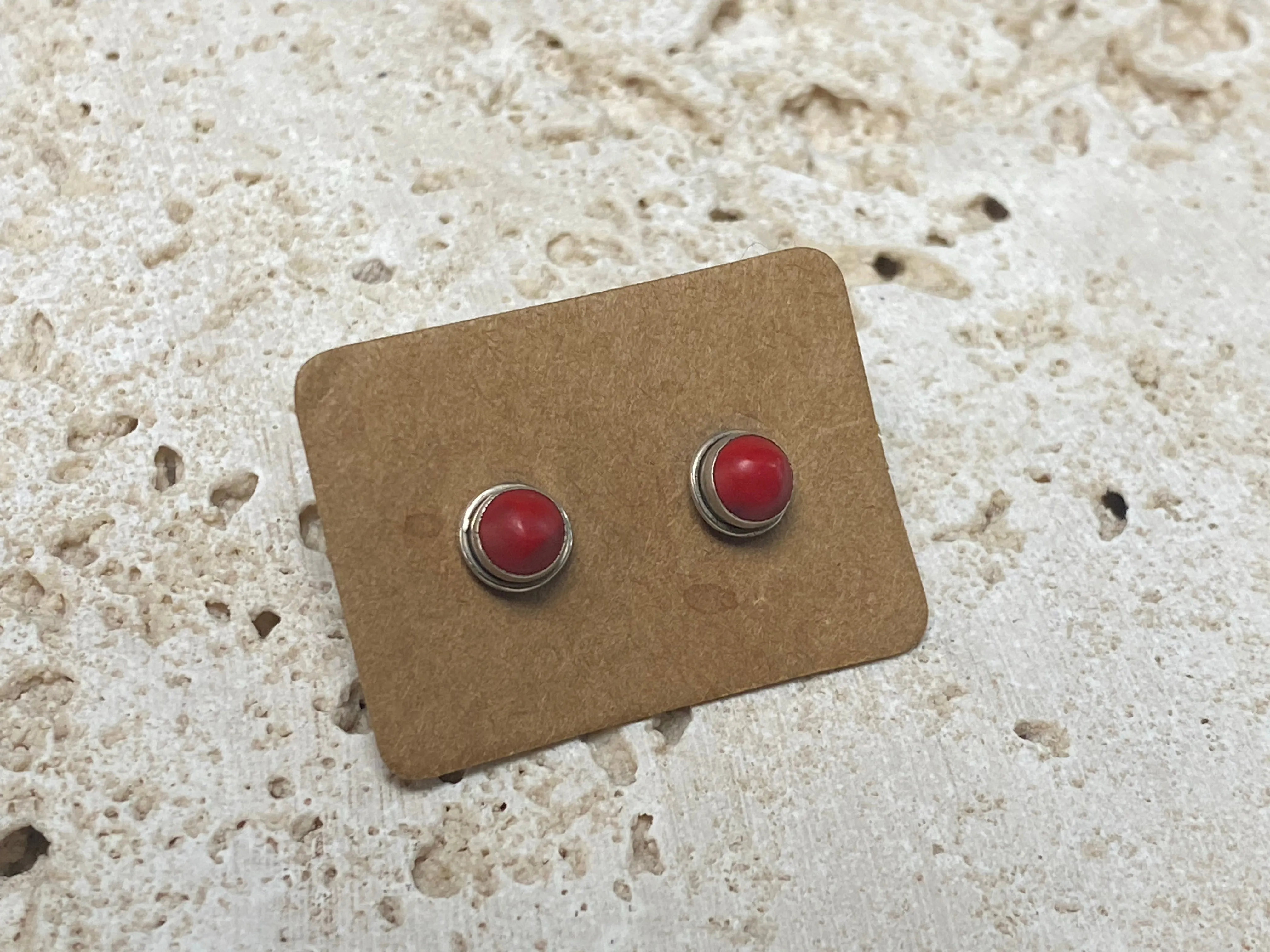 Small Red Coral Silver Studs - Four Styles