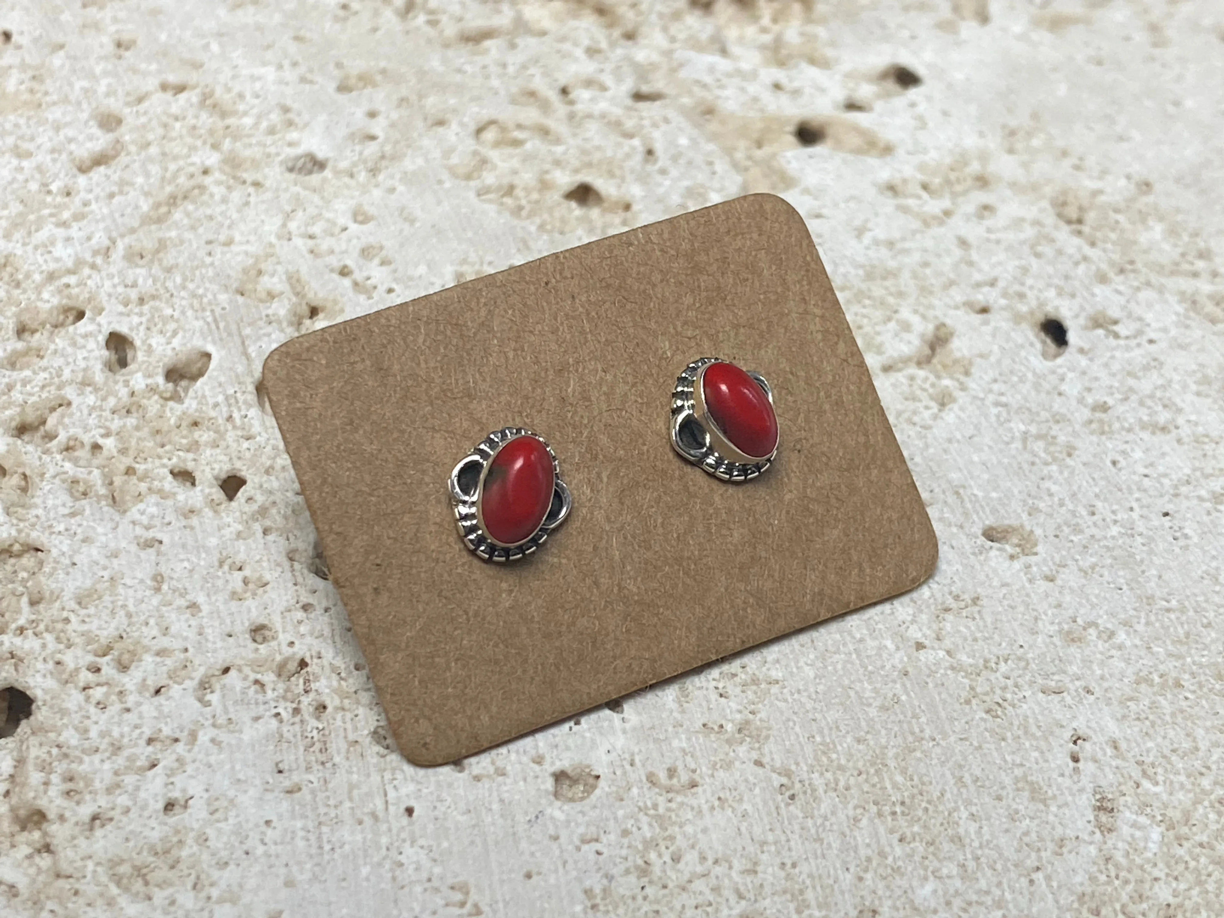 Small Red Coral Silver Studs - Four Styles