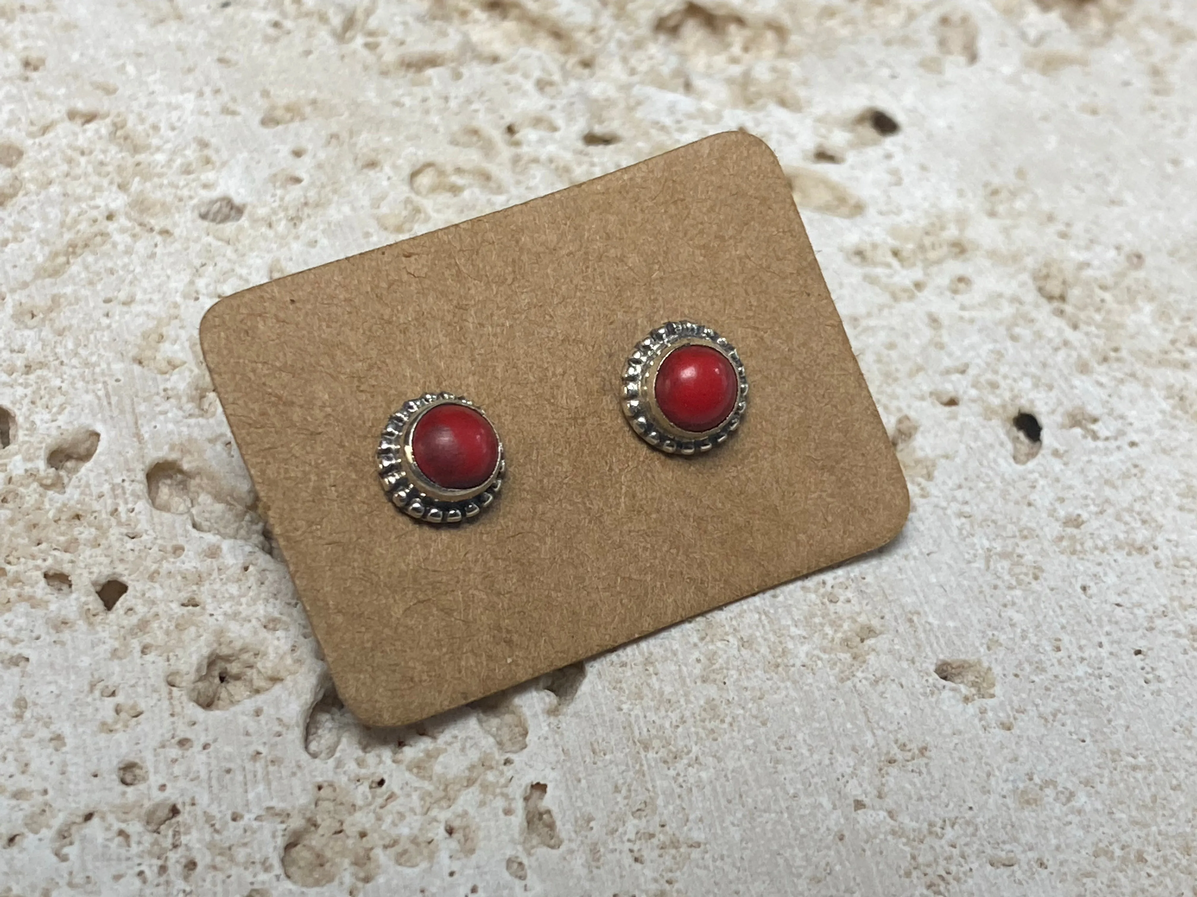 Small Red Coral Silver Studs - Four Styles