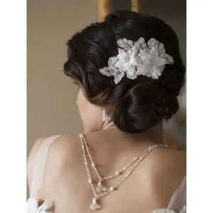 Sophisticated Handmade Bridal Comb with White Beaded Floral Lace Applique