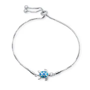 Sterling Silver Blue Opal Turtle Adjustable Bolo Bracelet