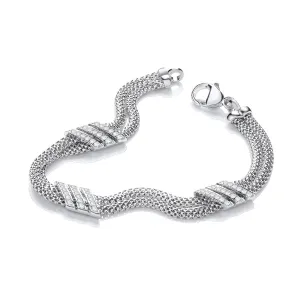 Sterling Silver Double Row CZ 3 String Bracelet