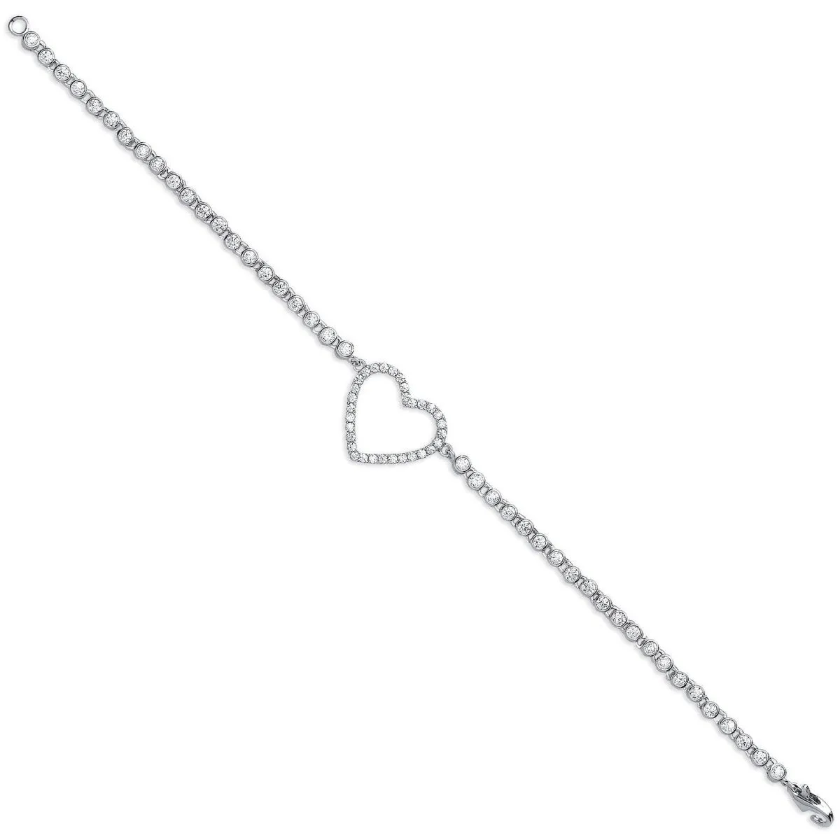 Sterling Silver Heart CZ Ladies Bracelet