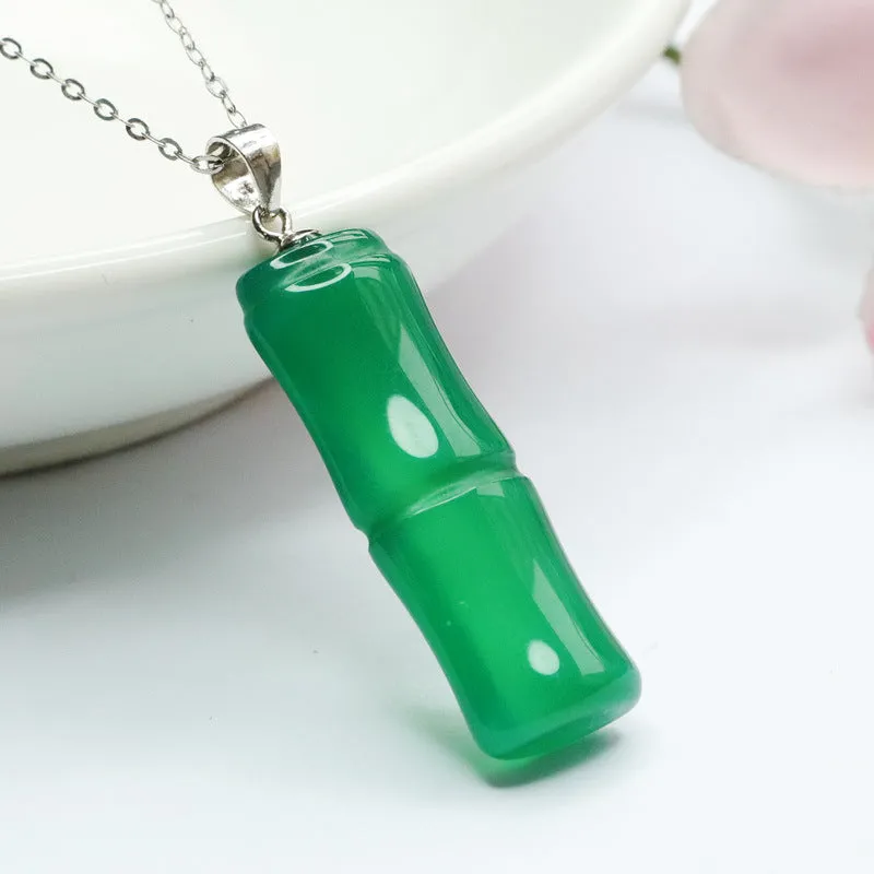 Sterling Silver Necklace with Green Chalcedony Bamboo Pendant