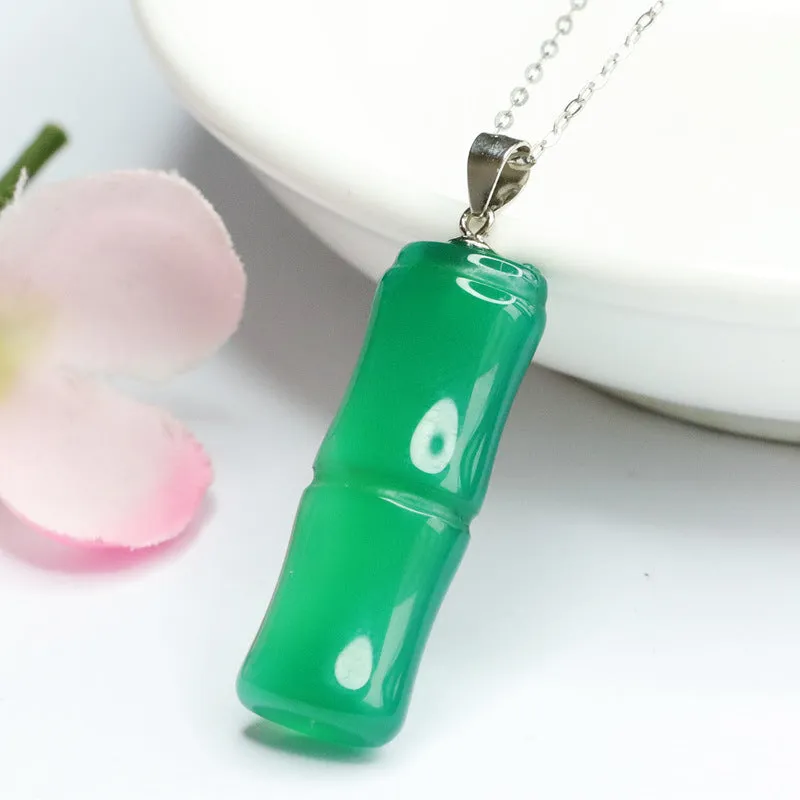 Sterling Silver Necklace with Green Chalcedony Bamboo Pendant