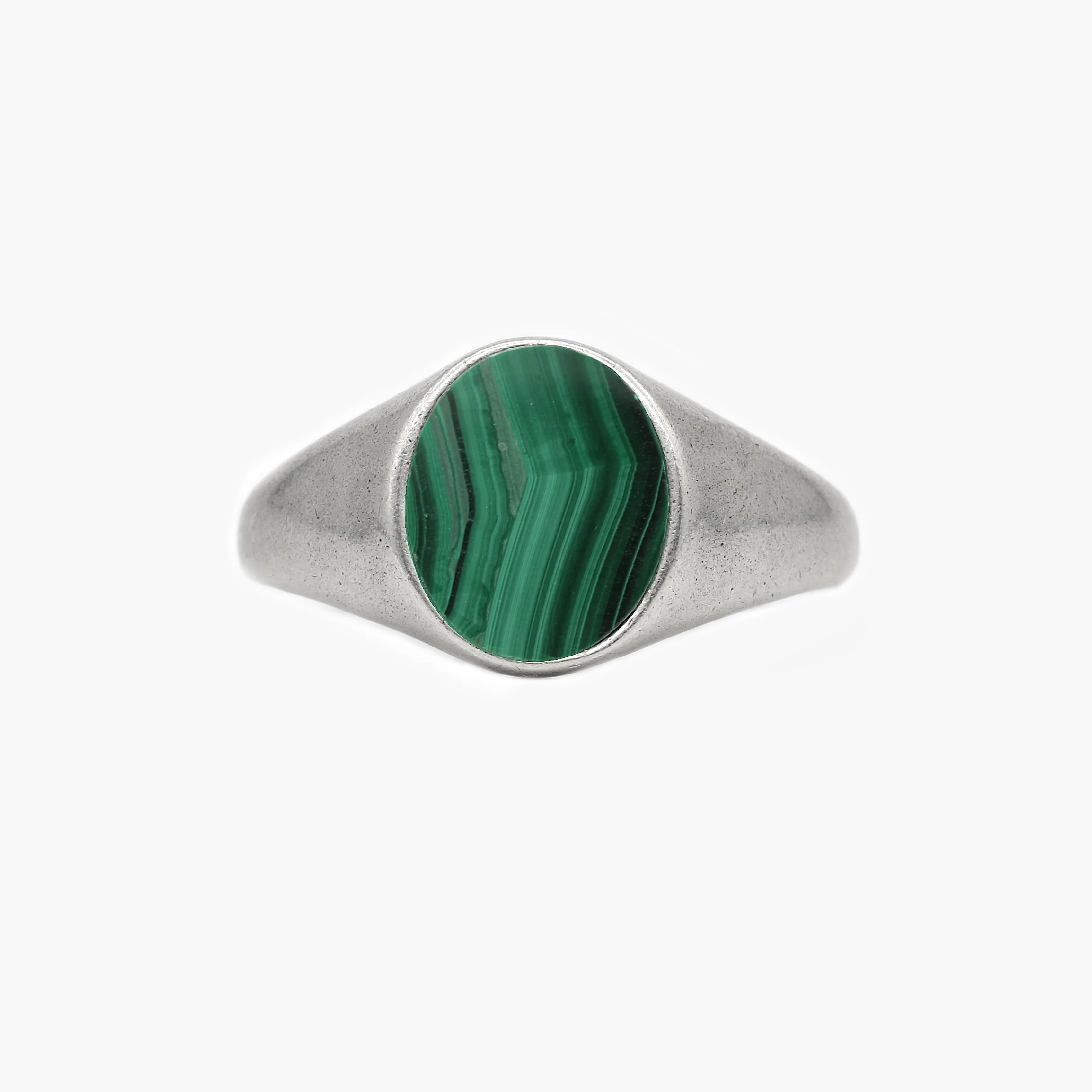 Sterling Silver Oval Signet Ring With Malachite Stone