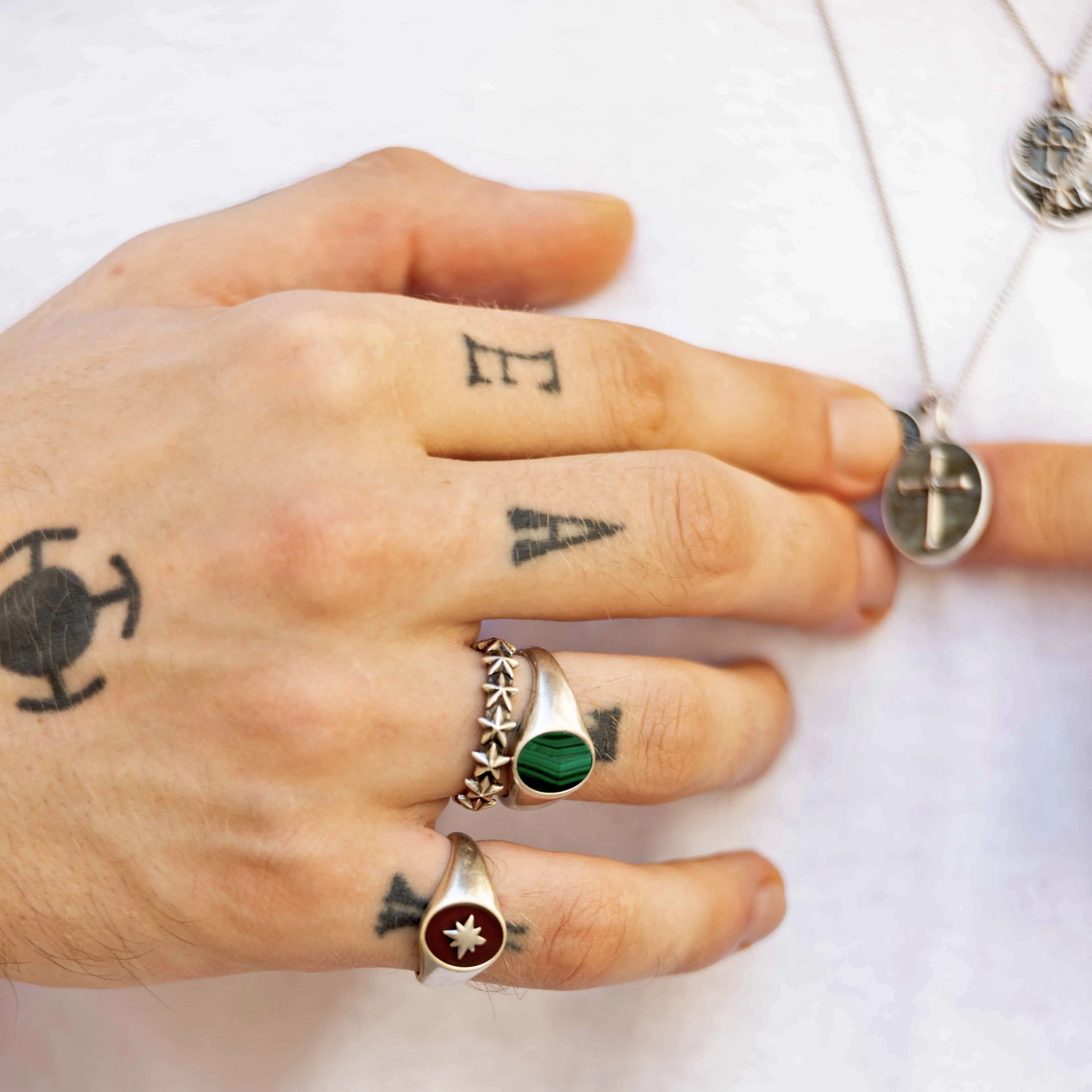 Sterling Silver Oval Signet Ring With Malachite Stone