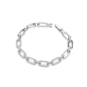 Sterling Silver Rectangle Fancy CZ Link Bracelet