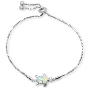 Sterling Silver White Opal Turtle Adjustable Bolo Bracelet