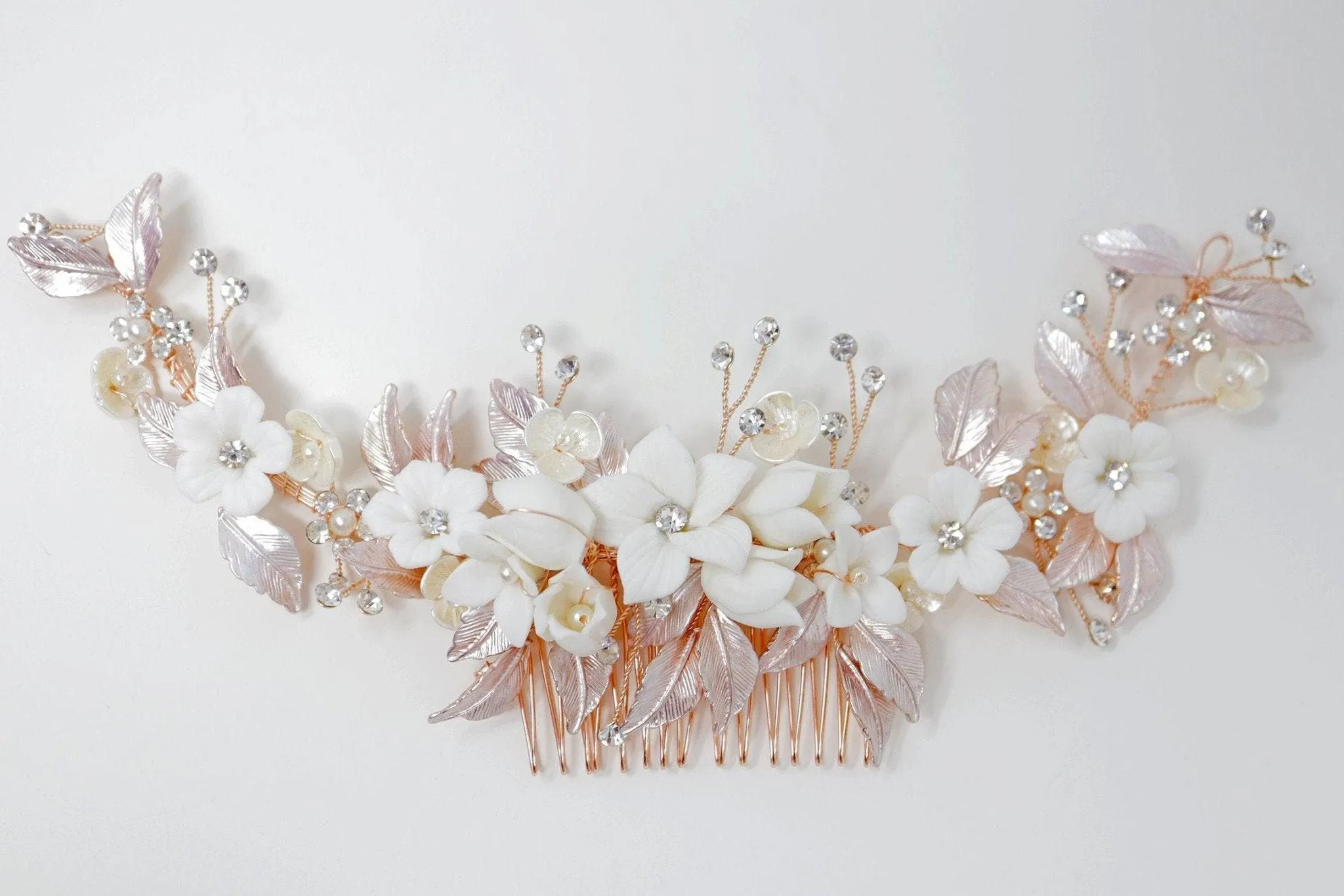 Swarovski Crystals Large Ceramic White flower Bridal Hair piece, Bridal Hair Accessories, Wedding Hair Accessory, Bridal Hair Comb.