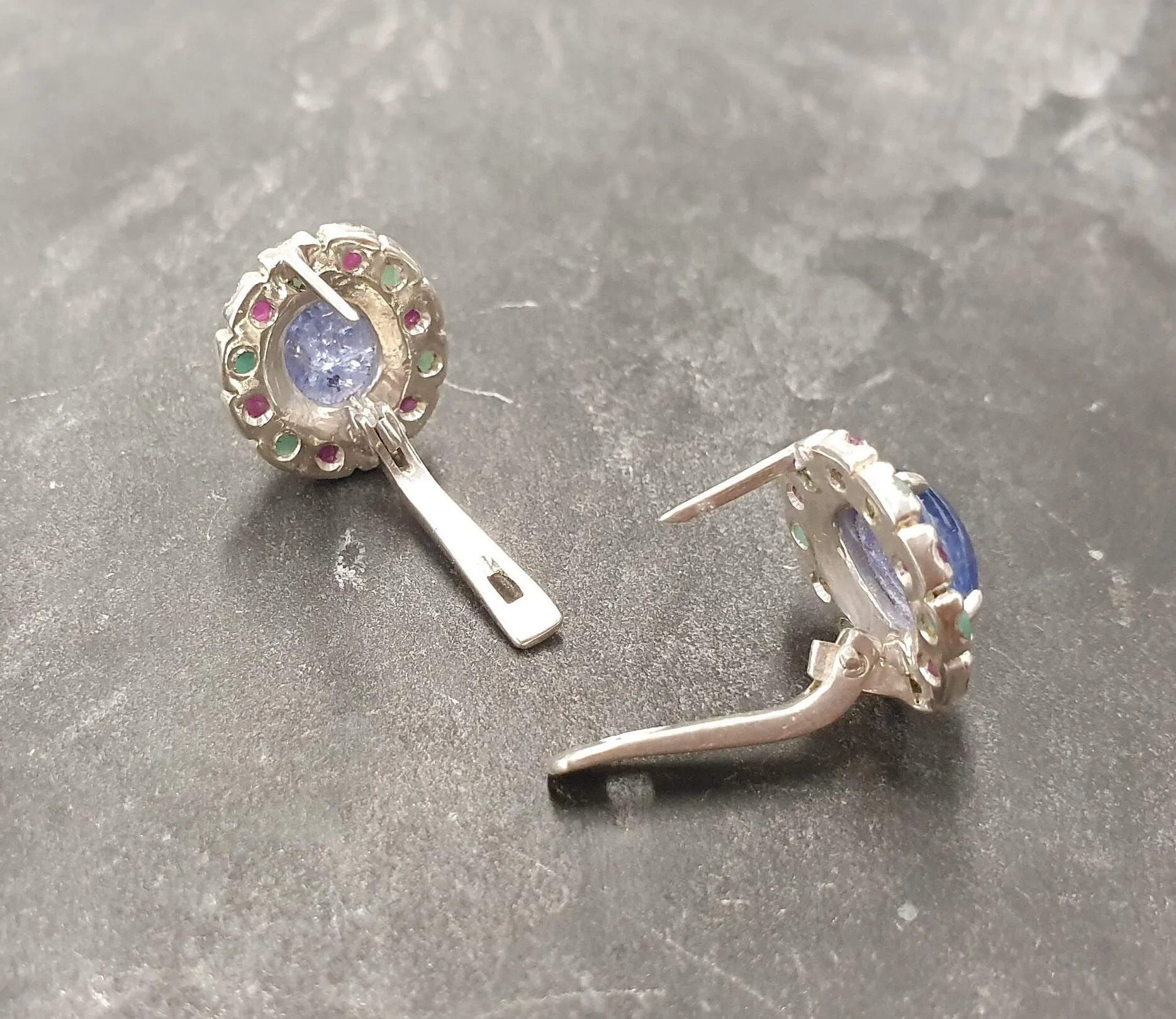 Tanzanite Flower Earrings - Large Blue Studs - Vintage Floral Earrings