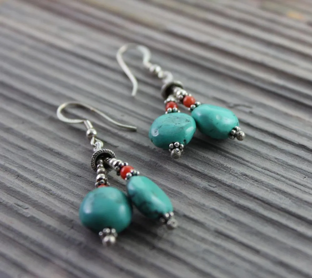 Traditional Tibetan Earrings Coral Turquoise B