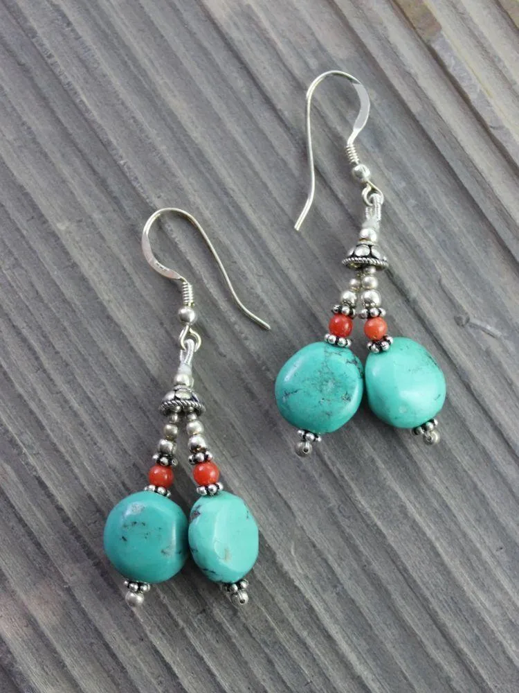 Traditional Tibetan Earrings Coral Turquoise B