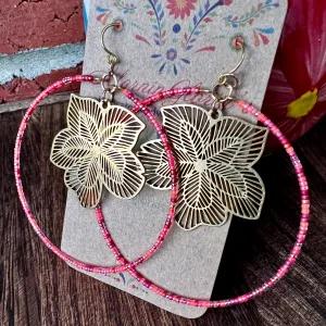 Tropical Flower Beaded Hoops