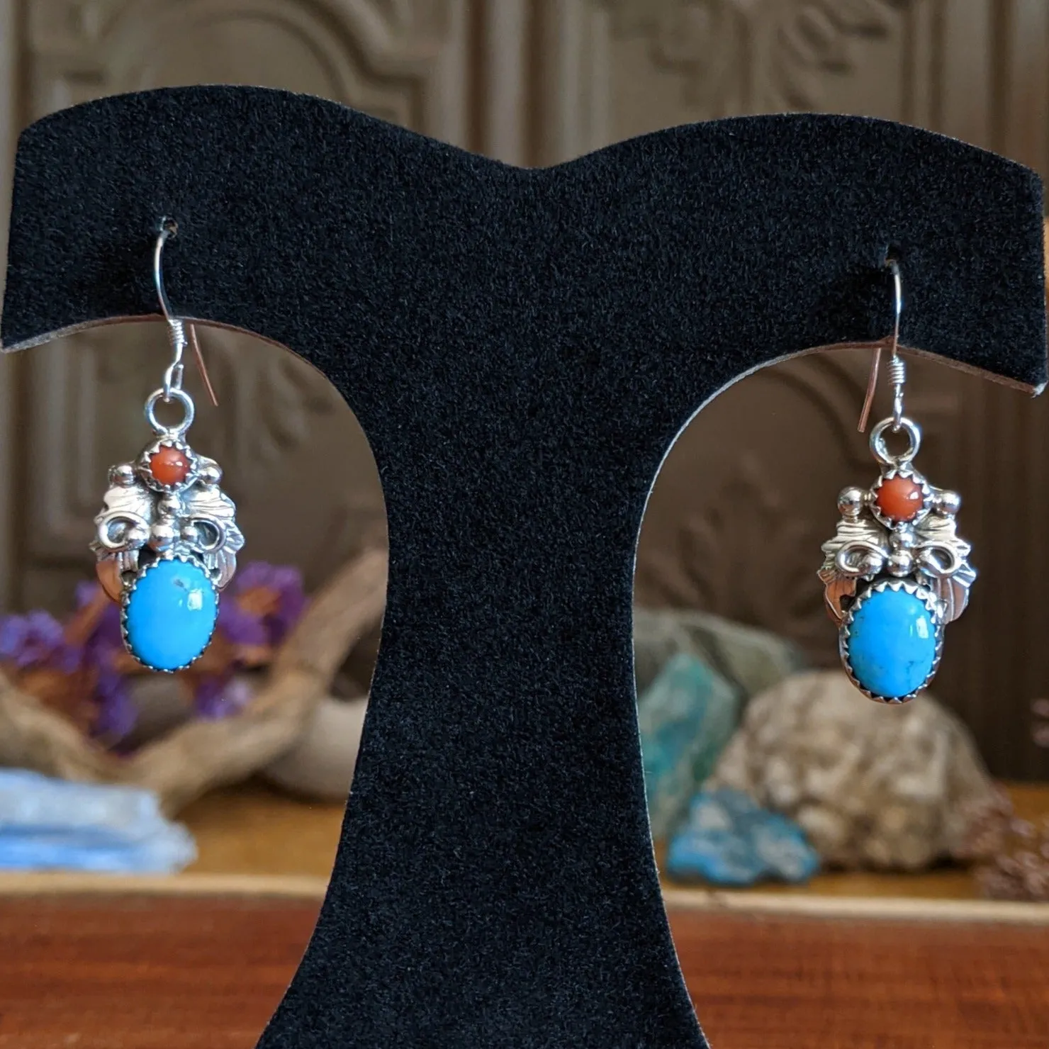 Turquoise & Coral Earrings by Roberta Begay GJ-ERN-0064