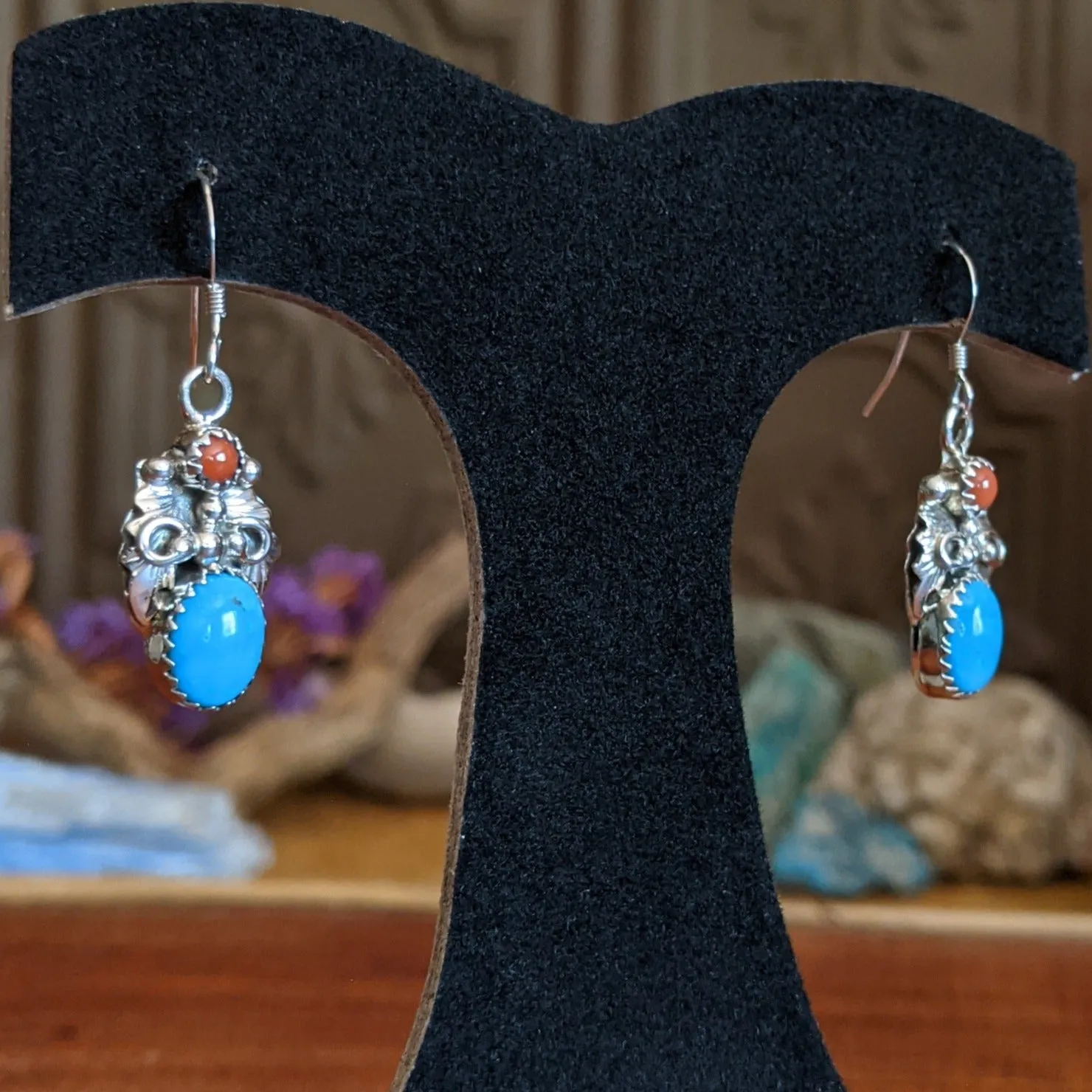 Turquoise & Coral Earrings by Roberta Begay GJ-ERN-0064