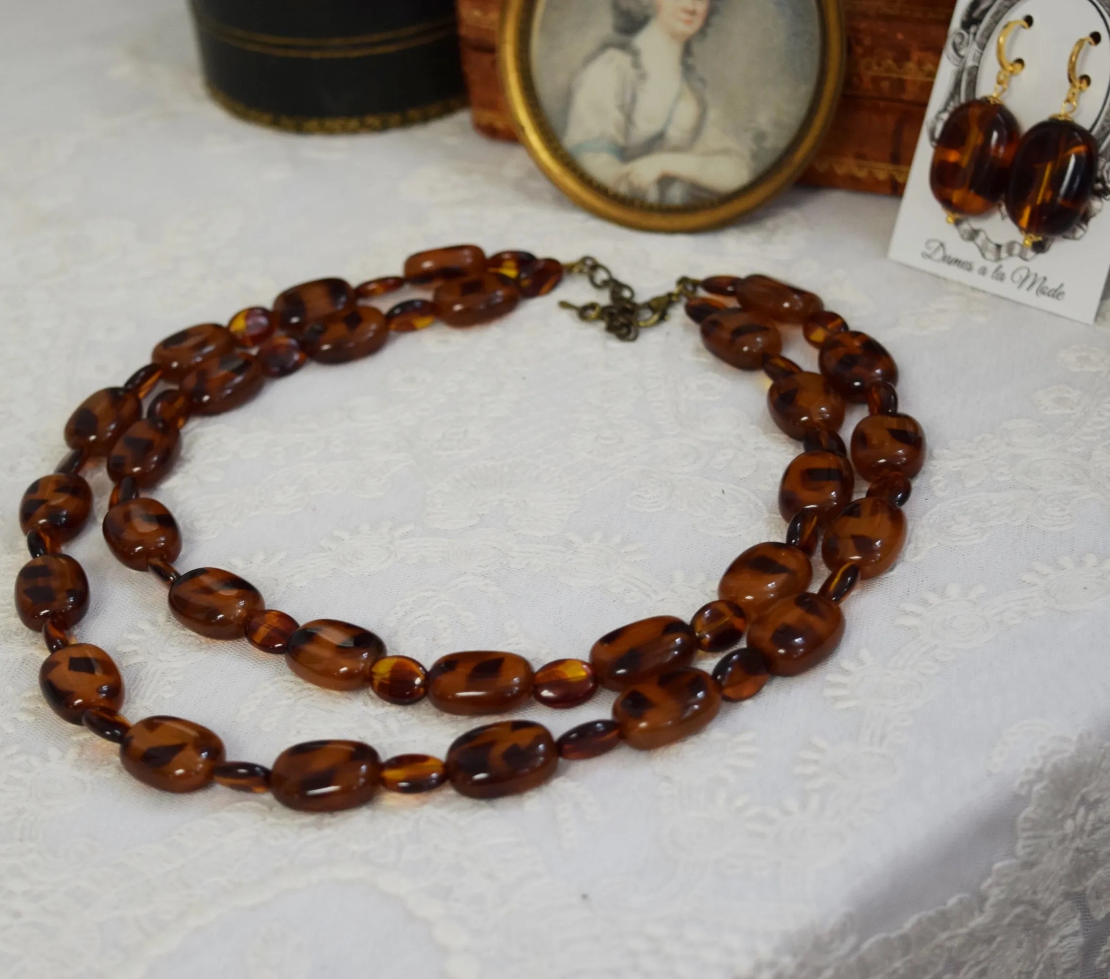 Victorian Faux Tortiseshell Double Strand Necklace