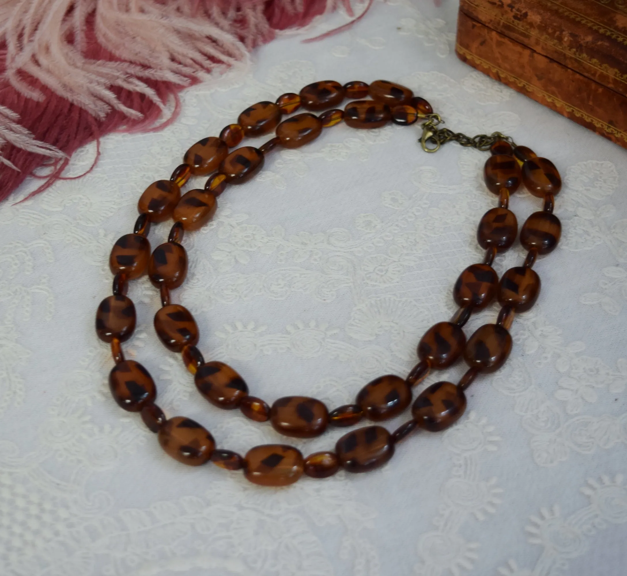 Victorian Faux Tortiseshell Double Strand Necklace