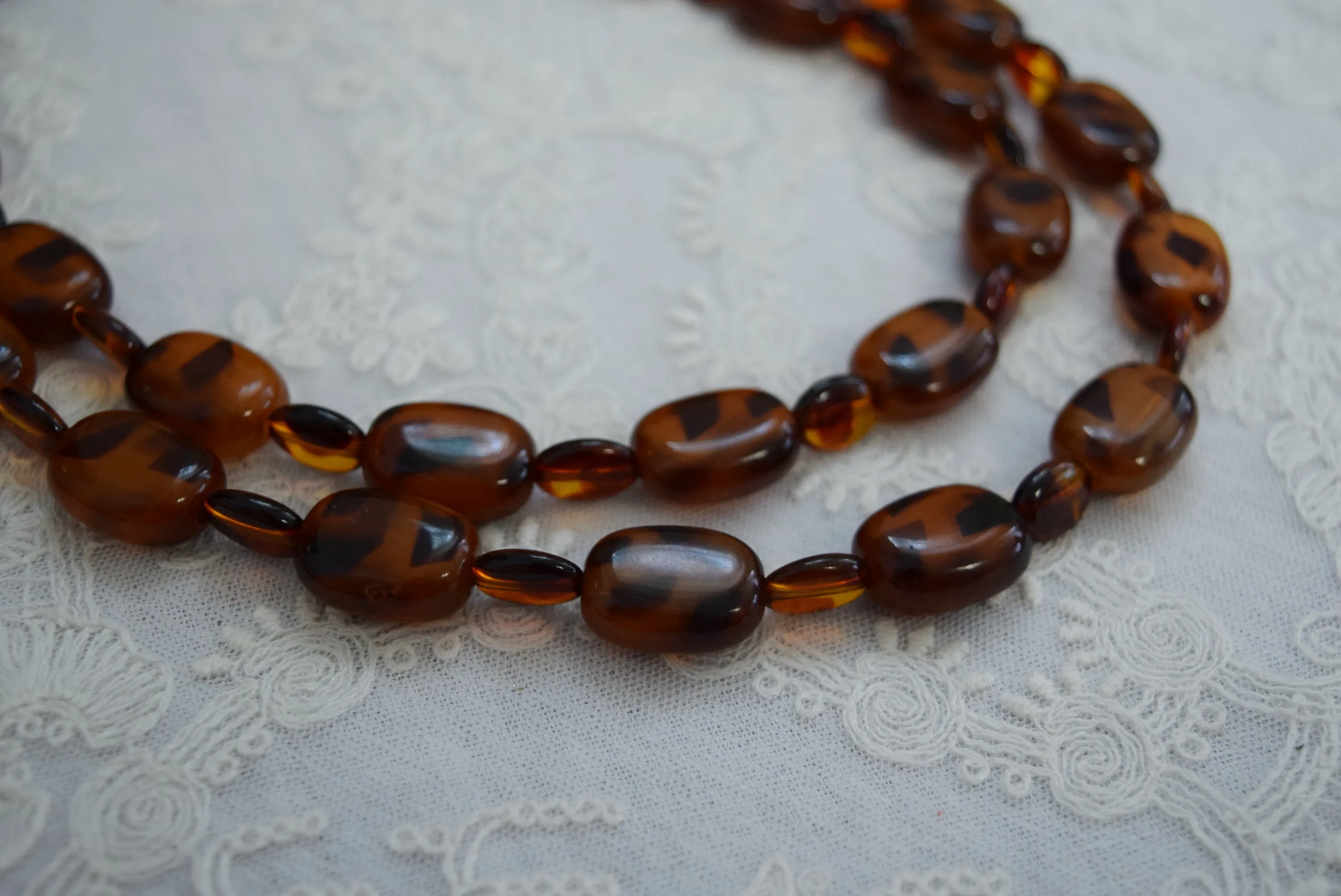 Victorian Faux Tortiseshell Double Strand Necklace