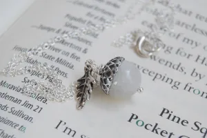 White Moonstone and Silver Acorn Necklace